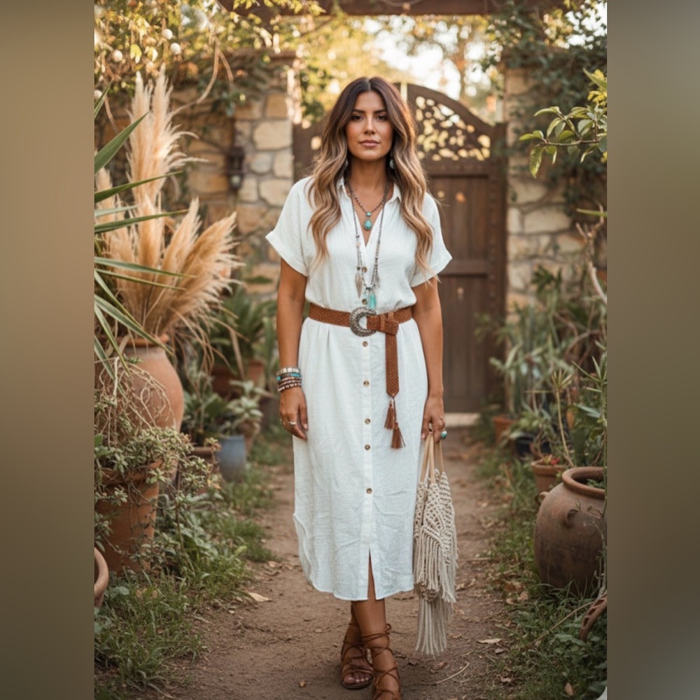 Elegant White Button-Down Midi Dress